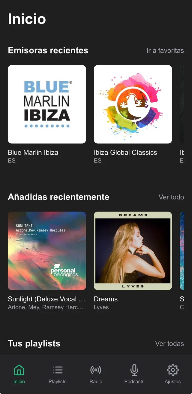 Pantalla de inicio de Cloudmusic
